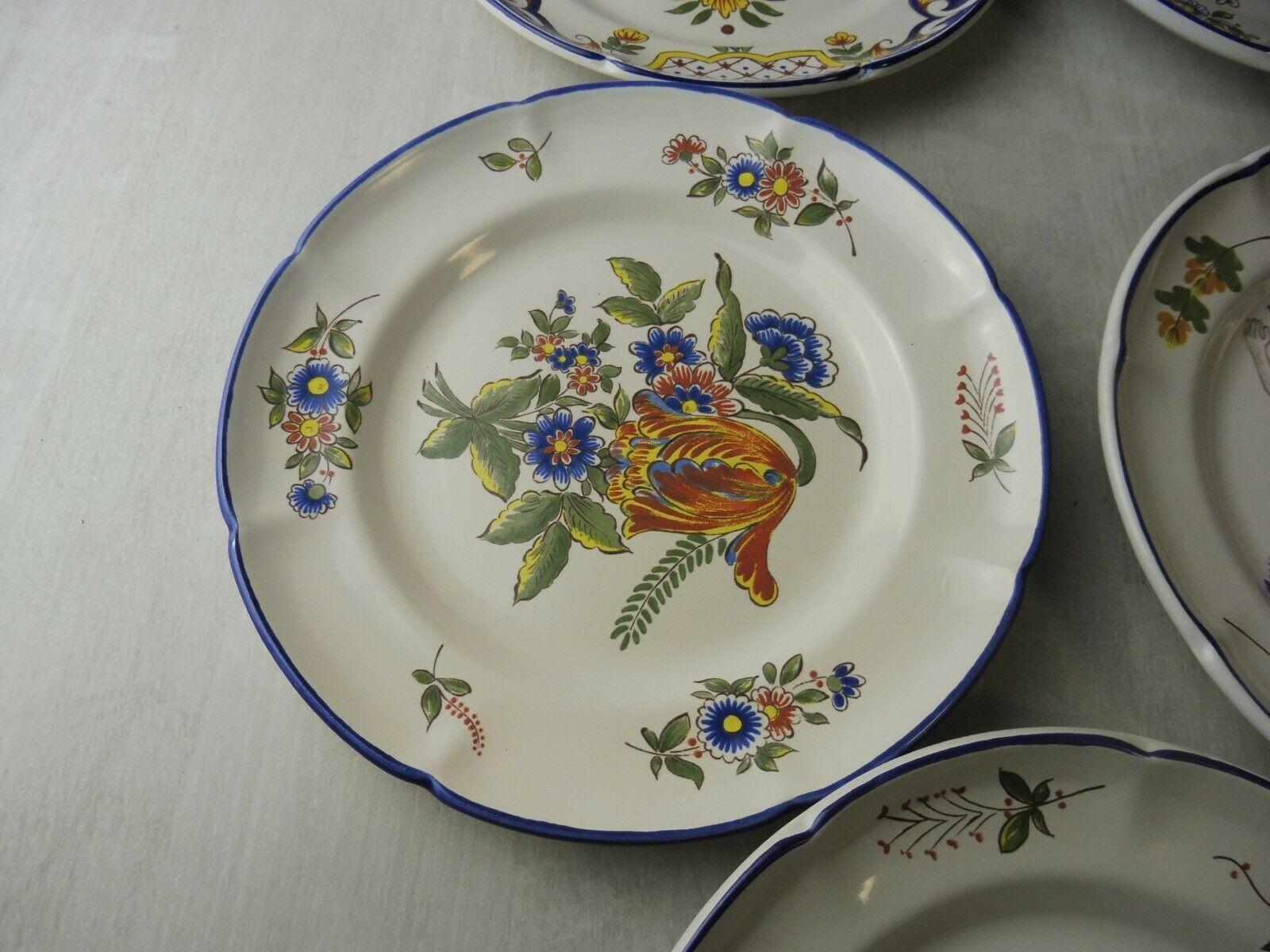 Lot of old plates, Decoration Rouen / peasant, St Clement PD