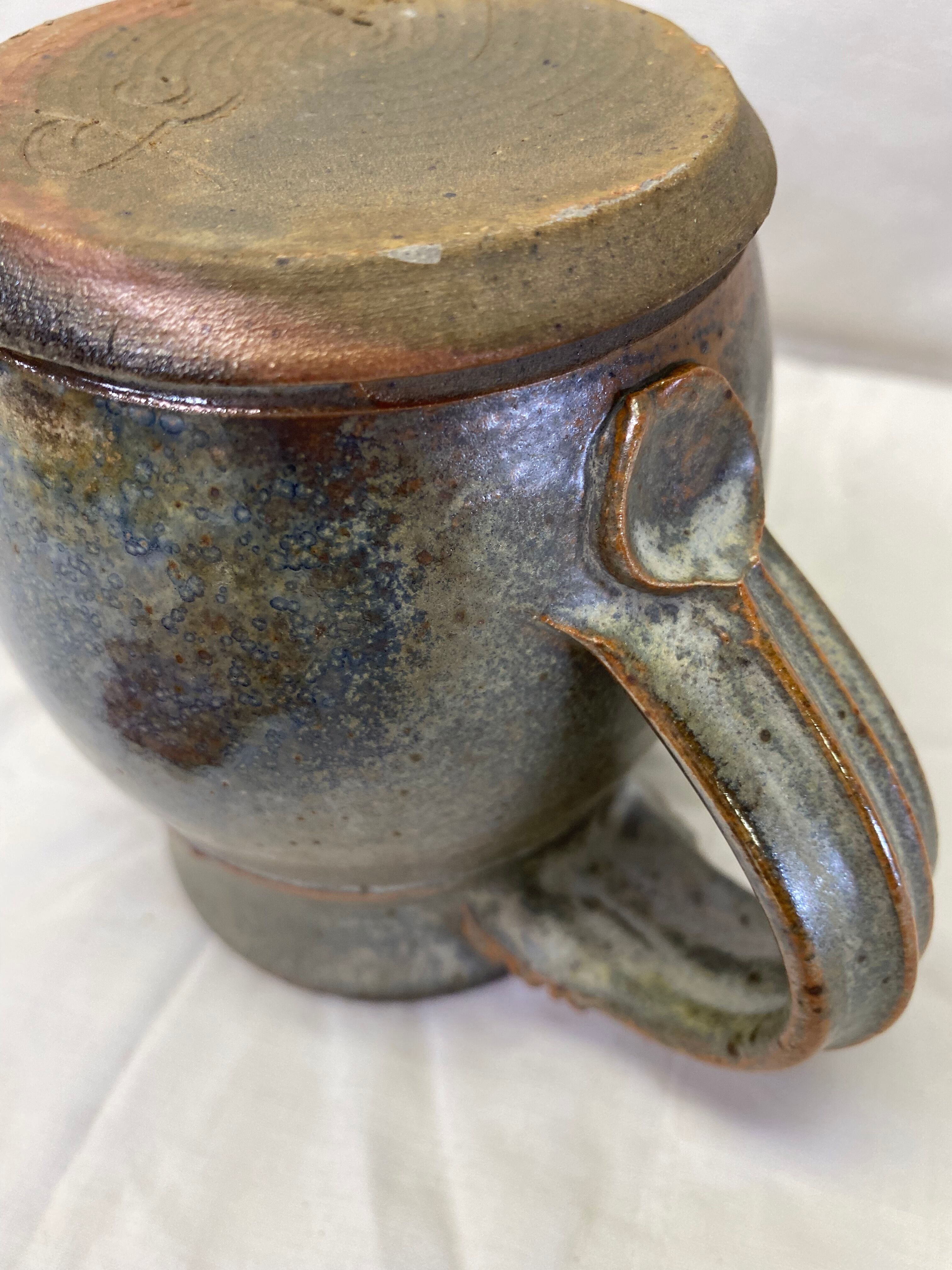 Blue sandstone pot signed