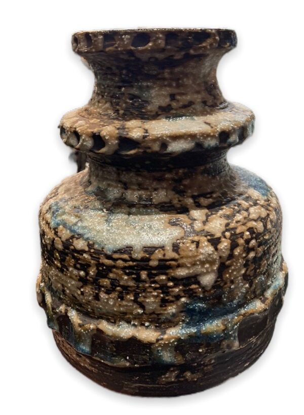 Vase émaillé et peint bleu, brun West Germany