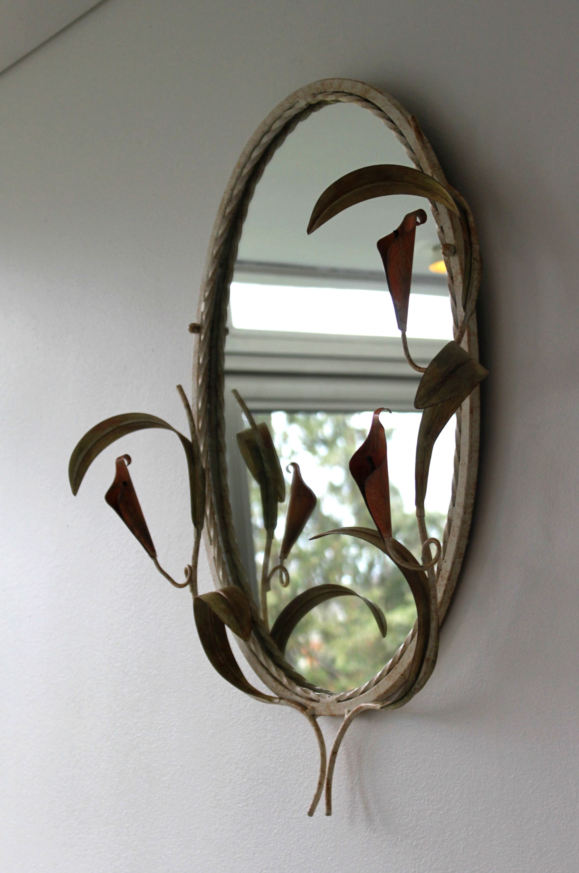 Wrought iron plant mirror Art Deco style, 1960