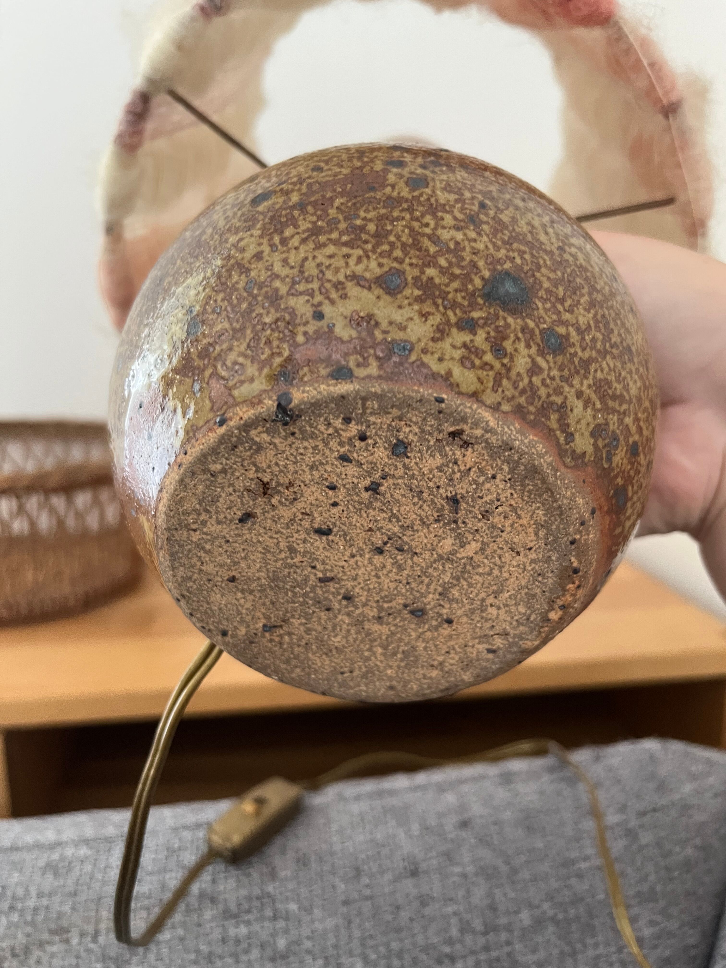 Stoneware lamp and lampshade in vintage wool