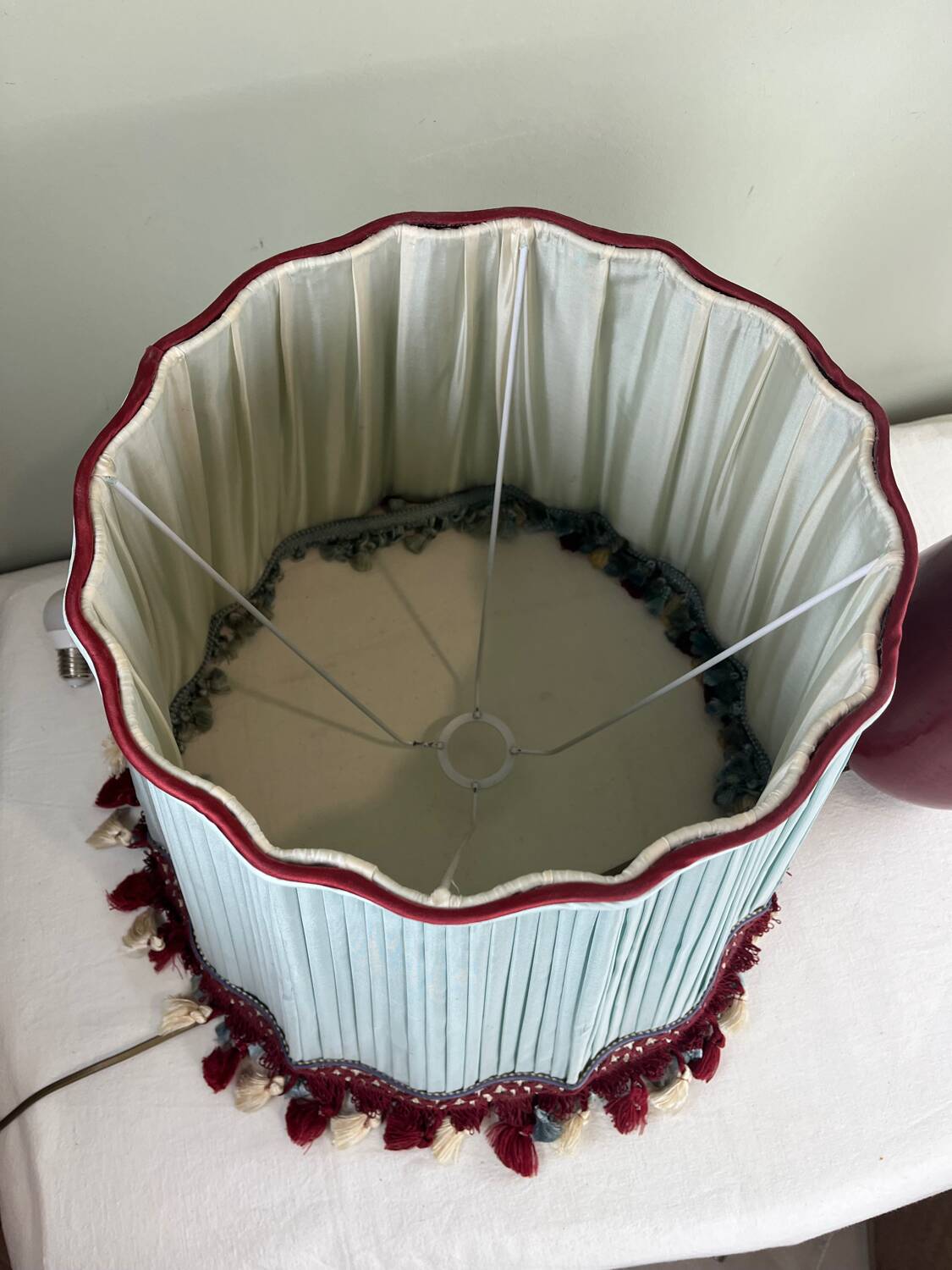 Grande lampe vintage en céramique rouge signée Drimmer – abat-jour pl