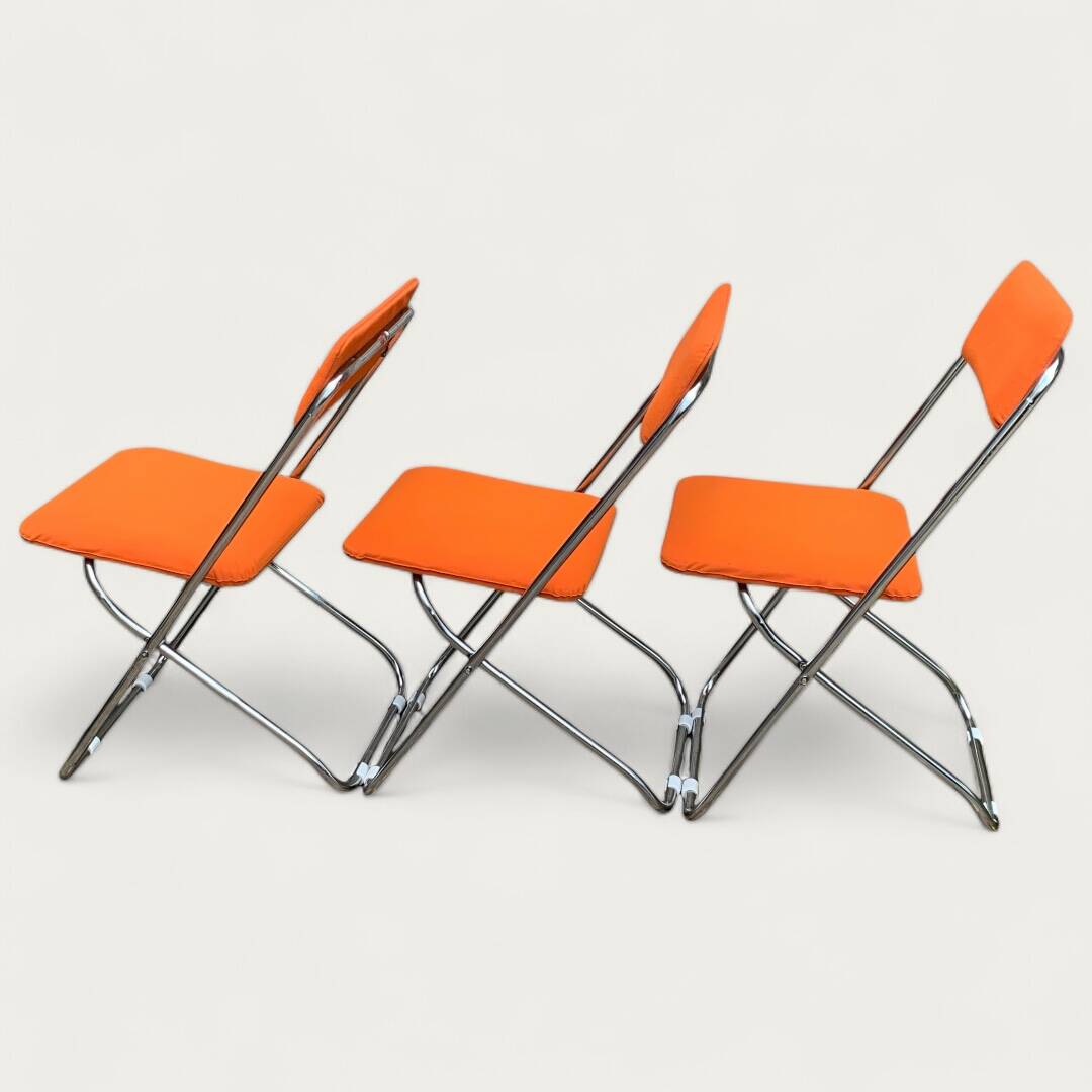 Framar orange felt folding chairs 1970
