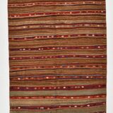 Red & Brown Pinstriped Style Vintage Kilim Rug, 142x182Cm