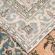 Vintage Peach Oriental Rug, Faded Petrol Blue Border, Soft Handmade Carpet