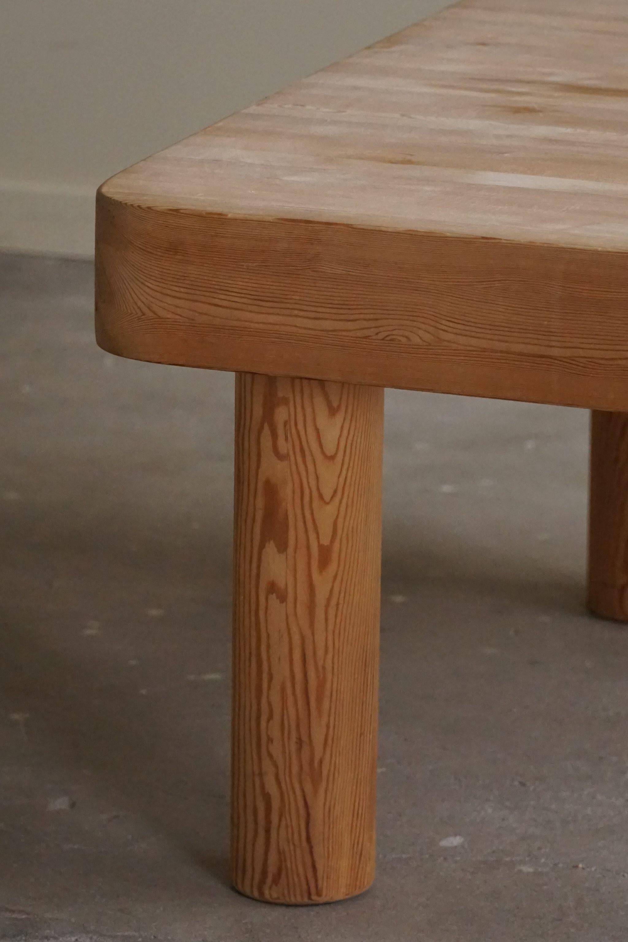 Square coffee table in solid pine with solid legs by Rainer Daumiller, mid-20th century brutalist style.