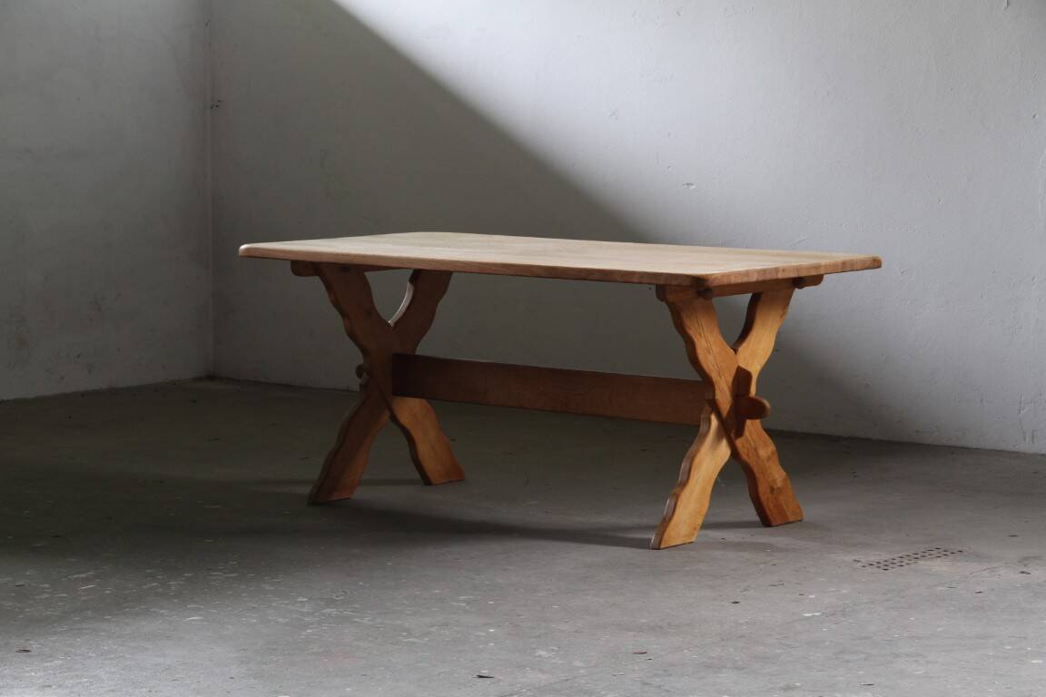 Vintage danish brutalist oak dining table
