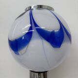 Mid – century Large glass table lamp with blue swirl , 1970s Italy