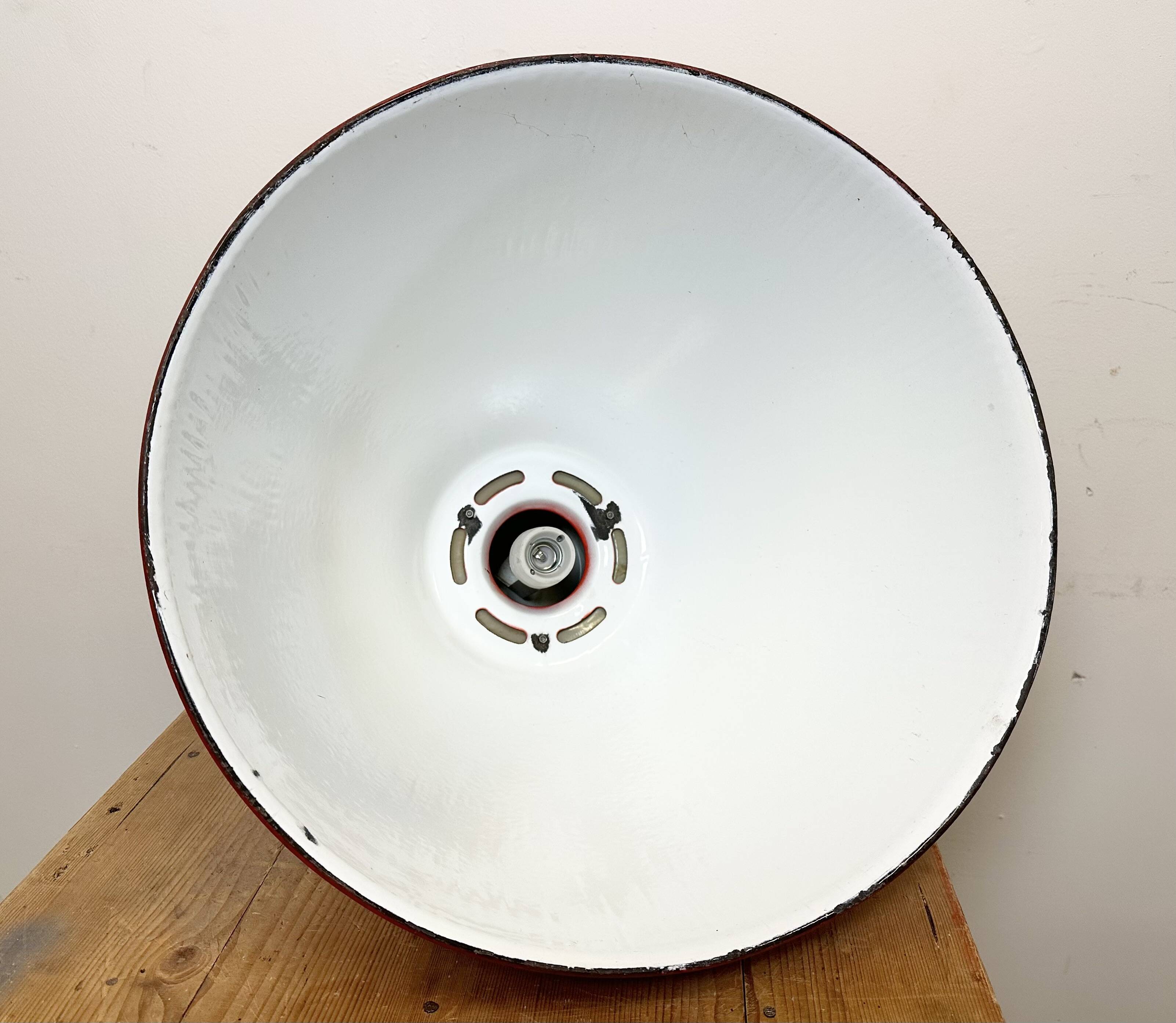 Large Red Painted Industrial Factory Lamp from Elektrosvit, 1960s
