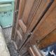 19th-century solid oak entrance door with three openings, including frame.