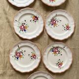 6 Assiettes et Plat aux Fleurs peintes Faïencerie Longchamp Monaco Années 60