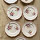6 Plates and Dish with Painted Flowers Faïencerie Longchamp Monaco 1960s