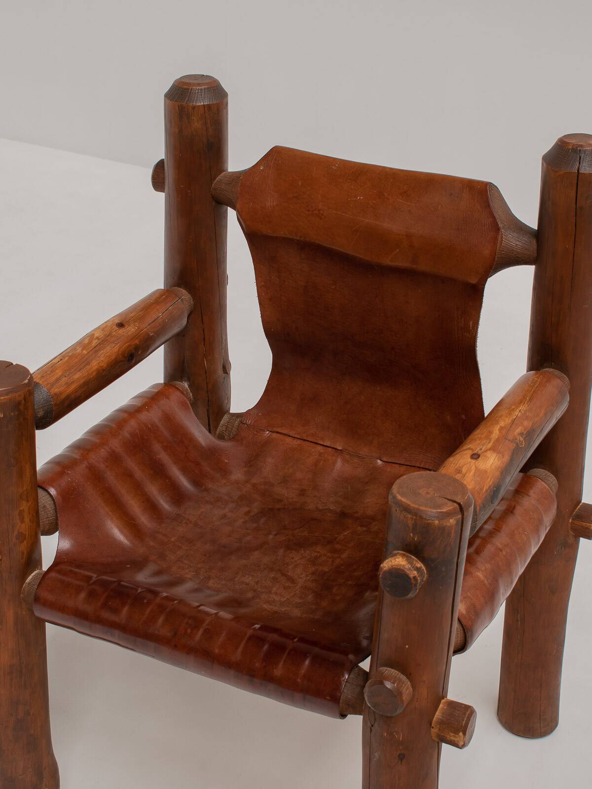 Brutalist Armchairs in Saddle Leather, Hungary, 1970s
