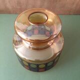 Amber colored glass globe from the 70s. mosaic patterns screen-printed in color
