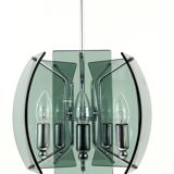 Glass and chrome chandelier in the Fontana Arte style, mid-century, Italy, 1960s.