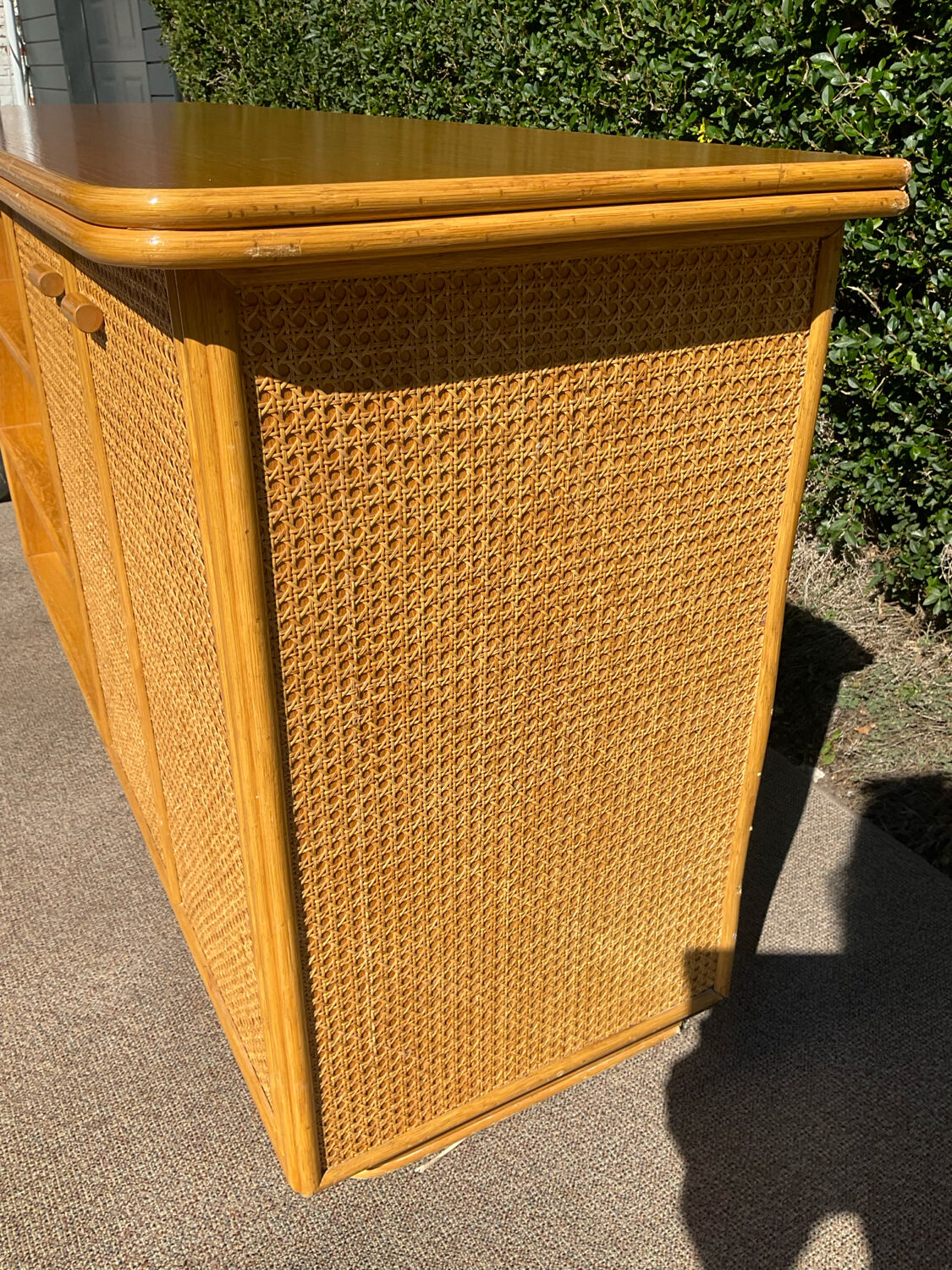 Vintage wooden and cane sideboard from the 70s