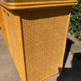 Vintage wooden and cane sideboard from the 70s
