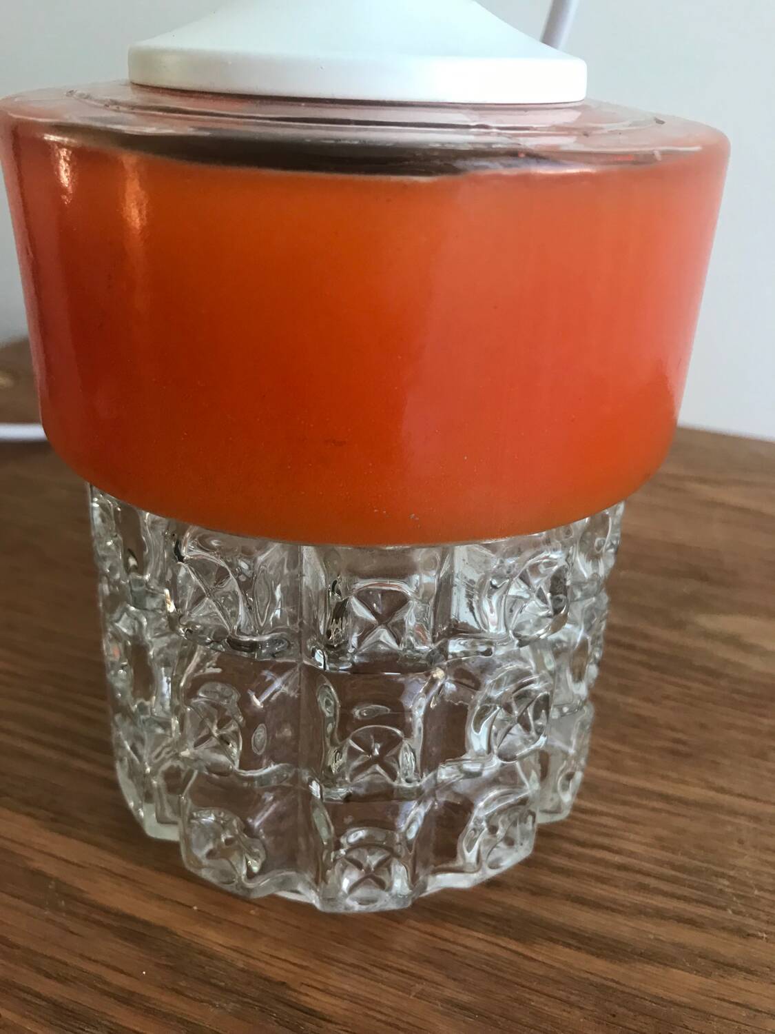 Vintage Glass Globe Pendant 70' Orange Band Electrical System New