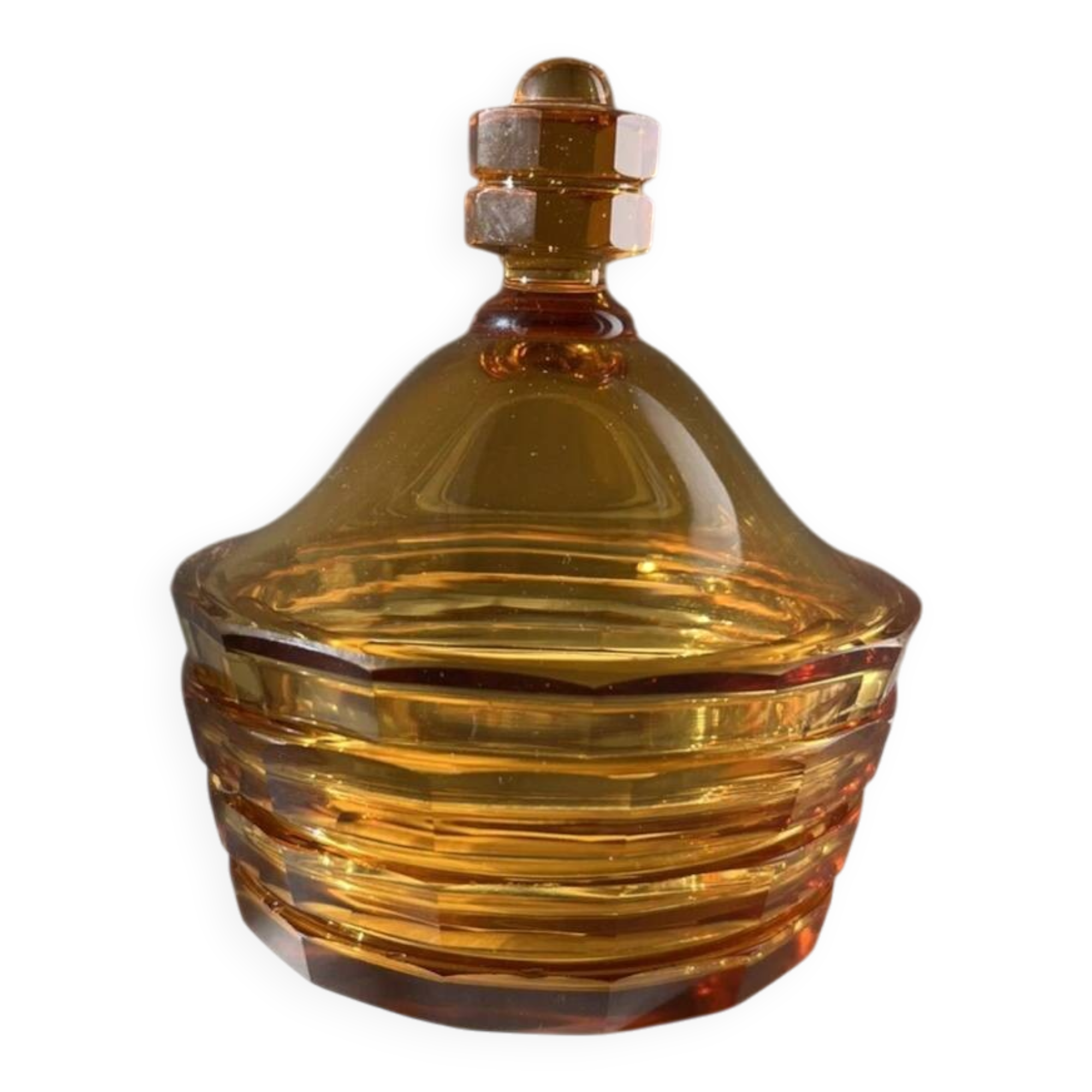 Vintage Bohemian orange crystal sugar bowl/candy dish