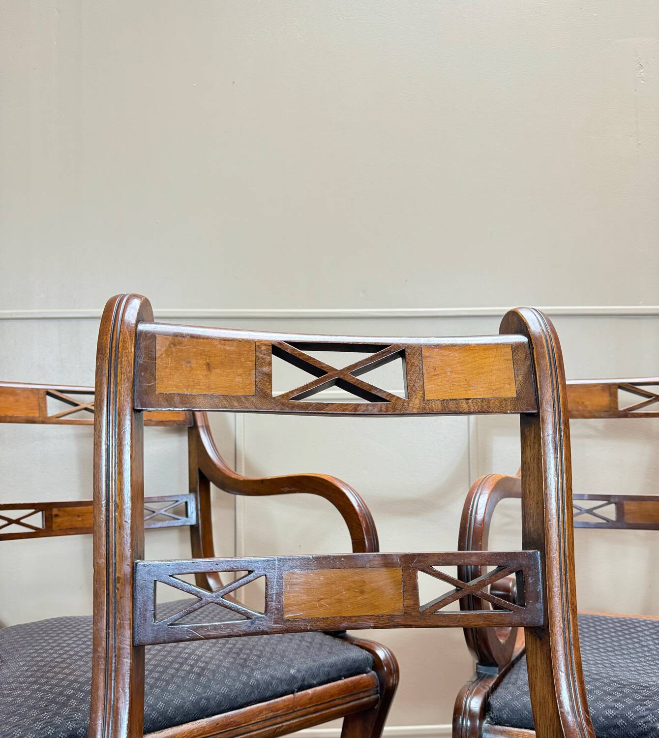 Pair of Armchairs and Pair of Chairs in Mahogany, 20th Century