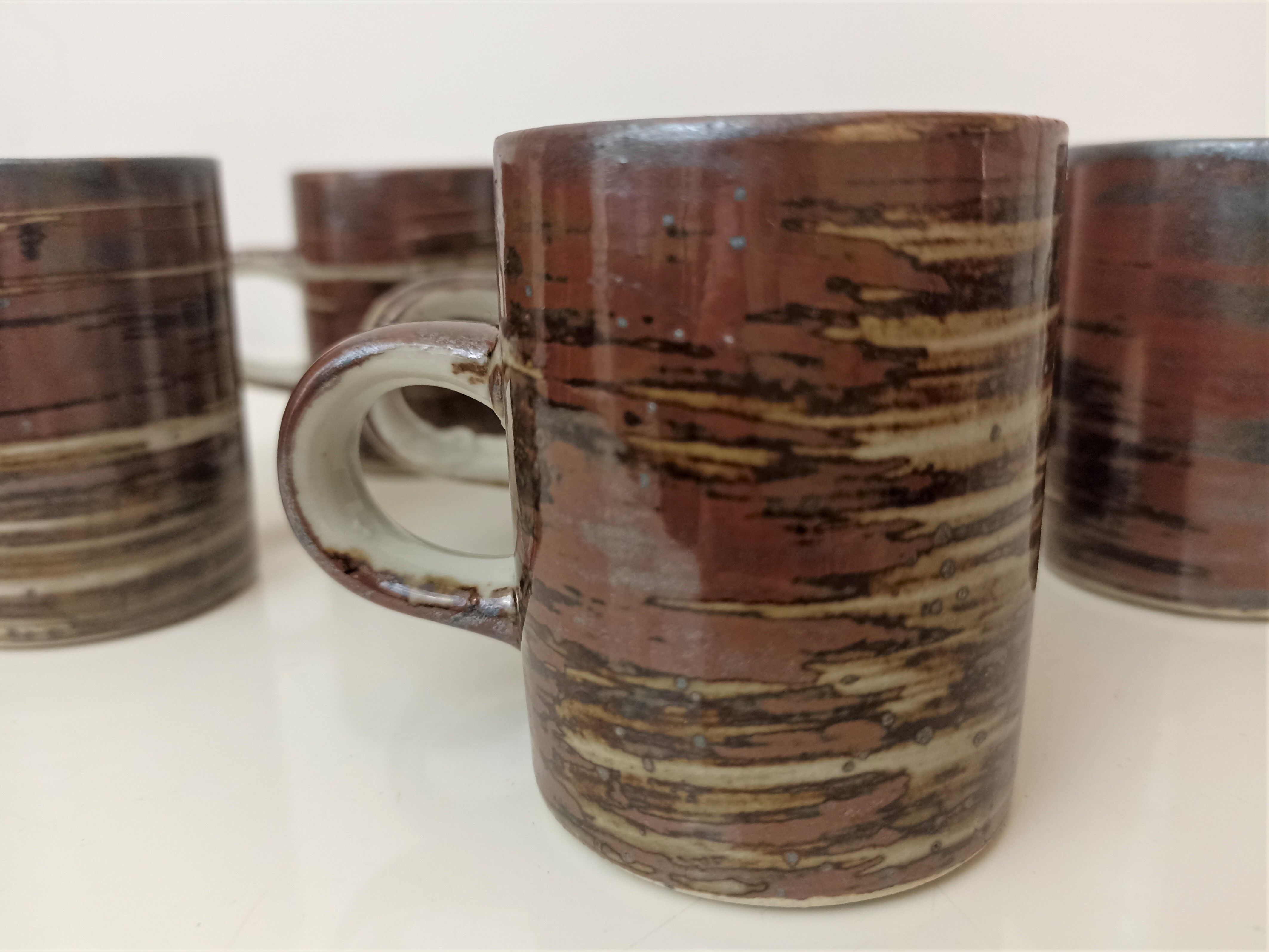 6 coffee cups in vintage stoneware 70s