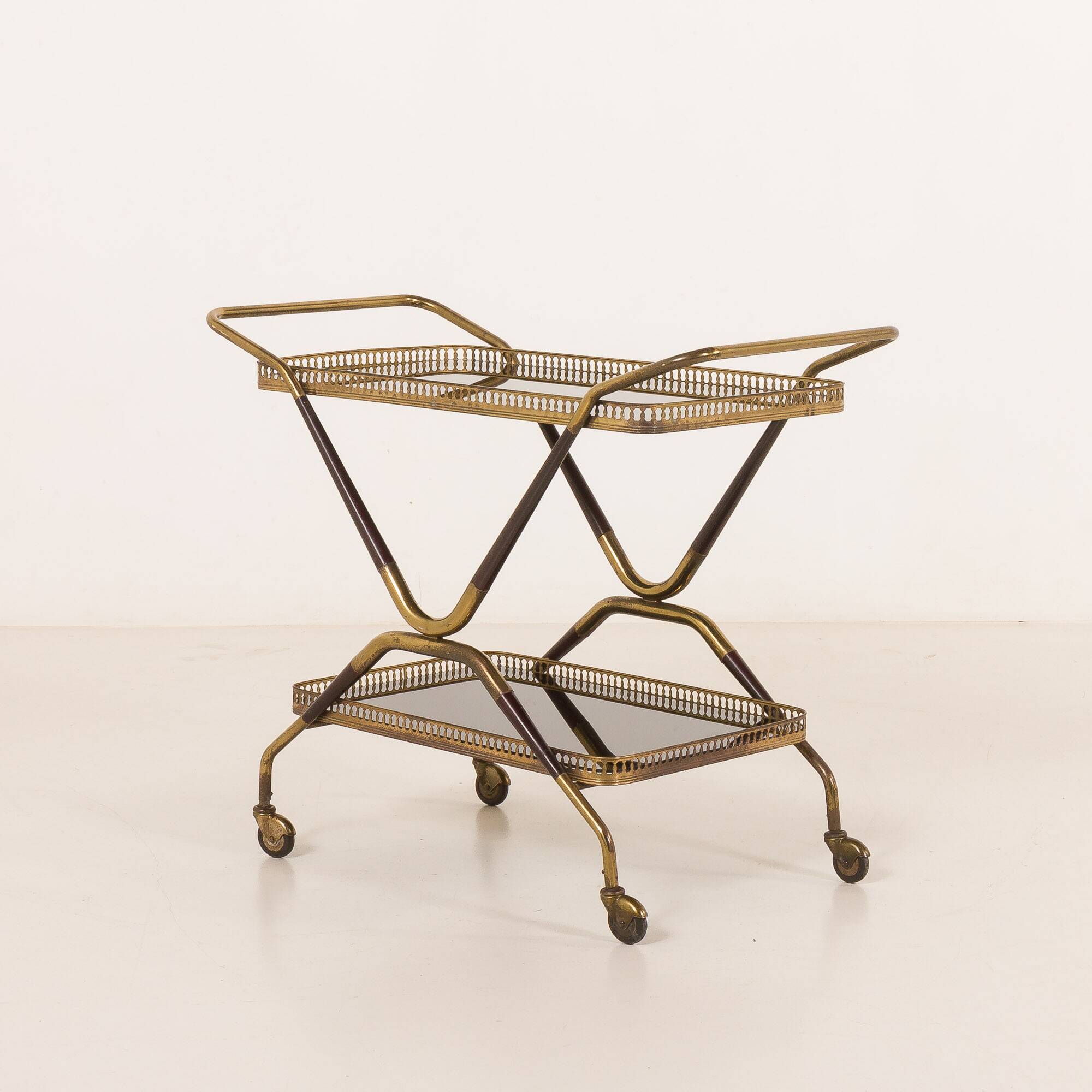Italian mid century brass bar cart, serving trolley, 1960s