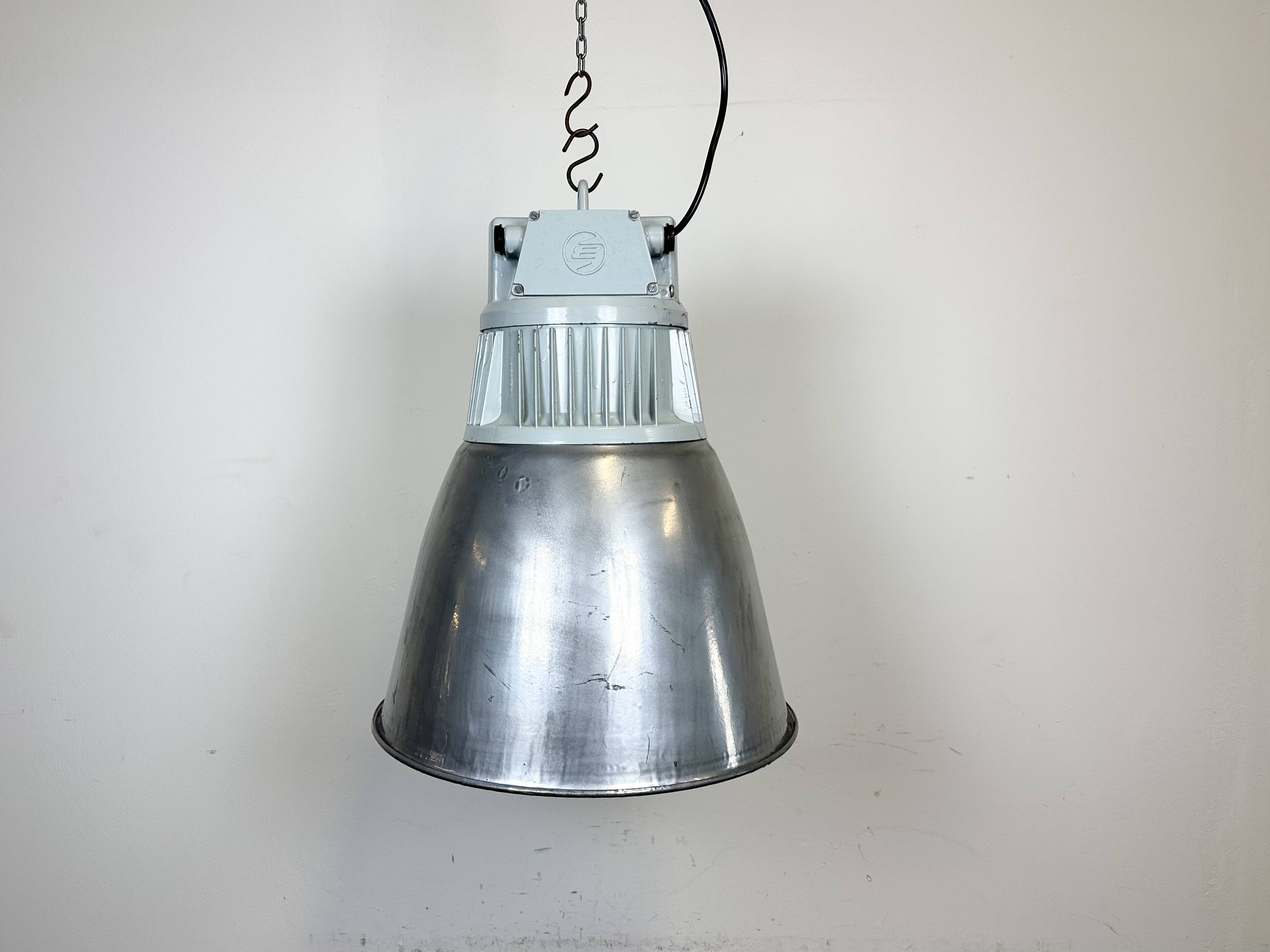Vintage Silver Industrial Factory Pendant Lamp from Elektrosviti, 1960s
