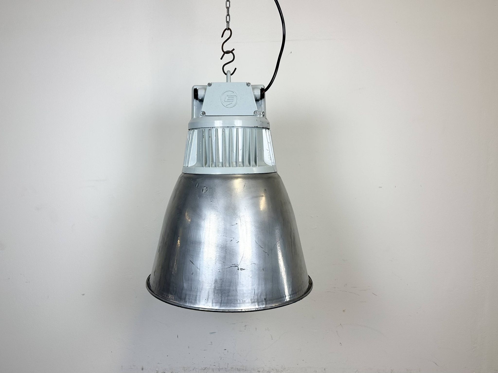 Vintage Silver Industrial Factory Pendant Lamp from Elektrosviti, 1960s