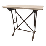 Table d'appoint en fer forgé avec plateau en travertin, années 1900