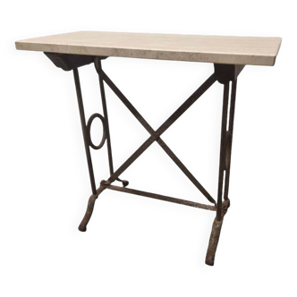 Table d'appoint en fer forgé avec plateau en travertin, années 1900