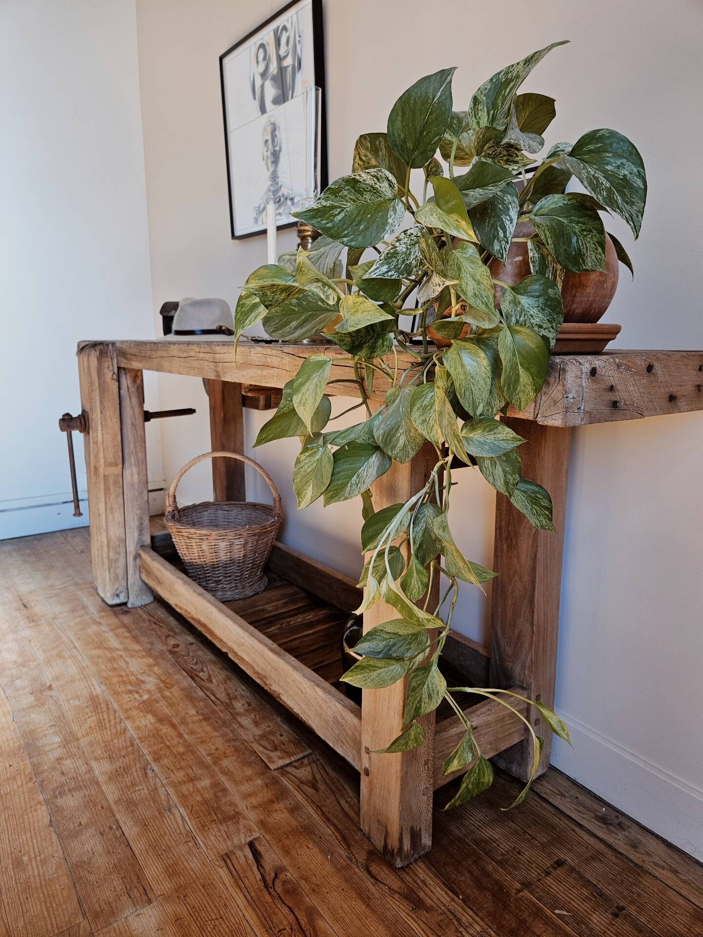 Old solid wood workbench