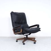Black Leather King Chair by André Vandenbeuck for Strässle, 1960s