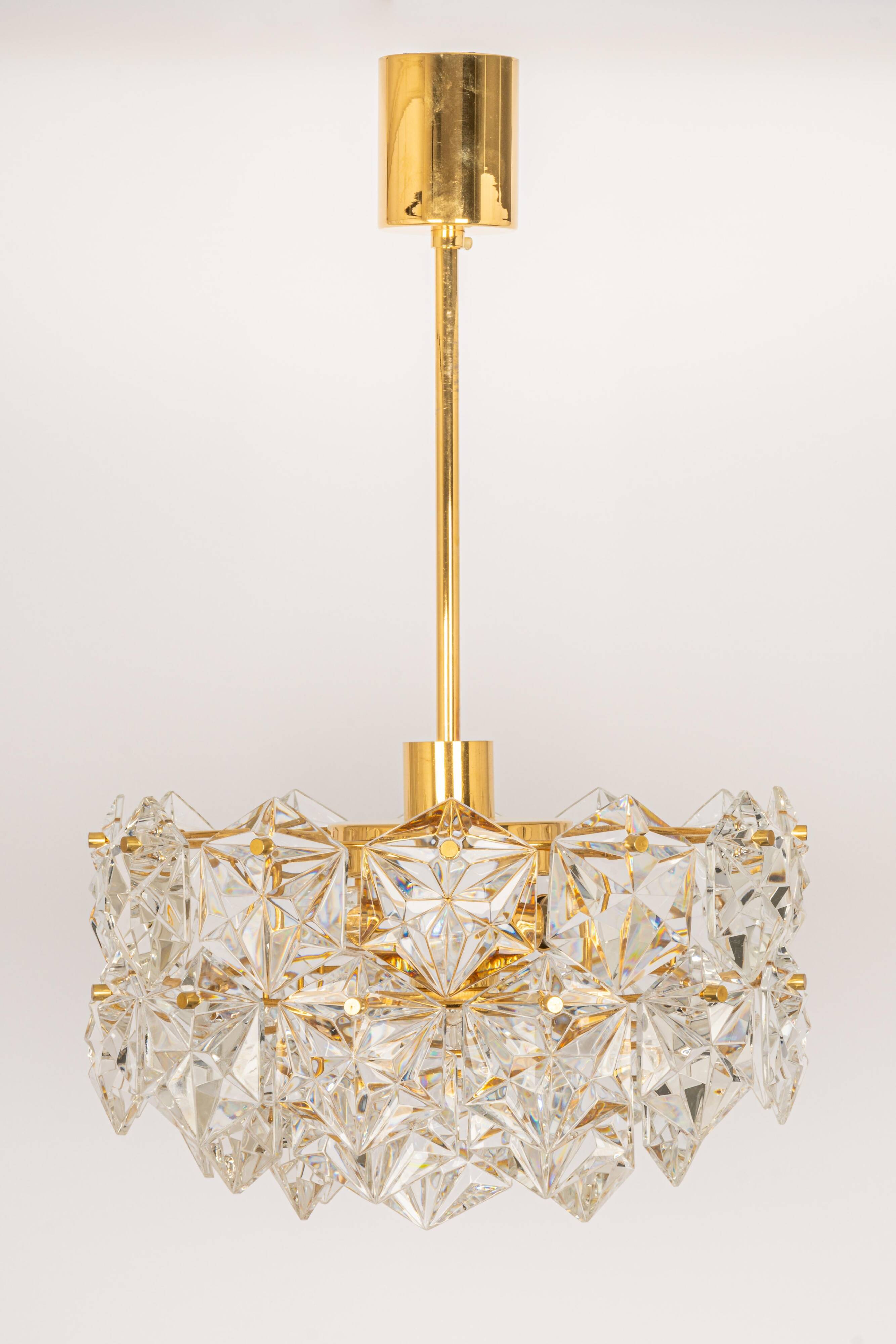 Small chandelier, brass and crystal glass by Kinkeldey, Germany, 1970s.
