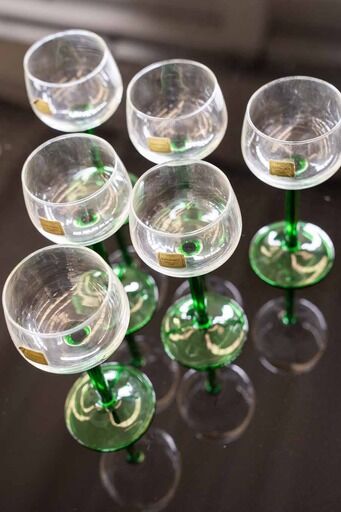 Luminarc france green stemmed liqueur/wine glasses, vintage, 1970s, set of 6