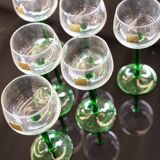 Luminarc france green stemmed liqueur/wine glasses, vintage, 1970s, set of 6