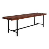 Mid-Century slatted teak bench with iron frame Italy 1950s