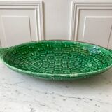 large bowl / dish in green Digoin slip, bamboo style, 50s-60s