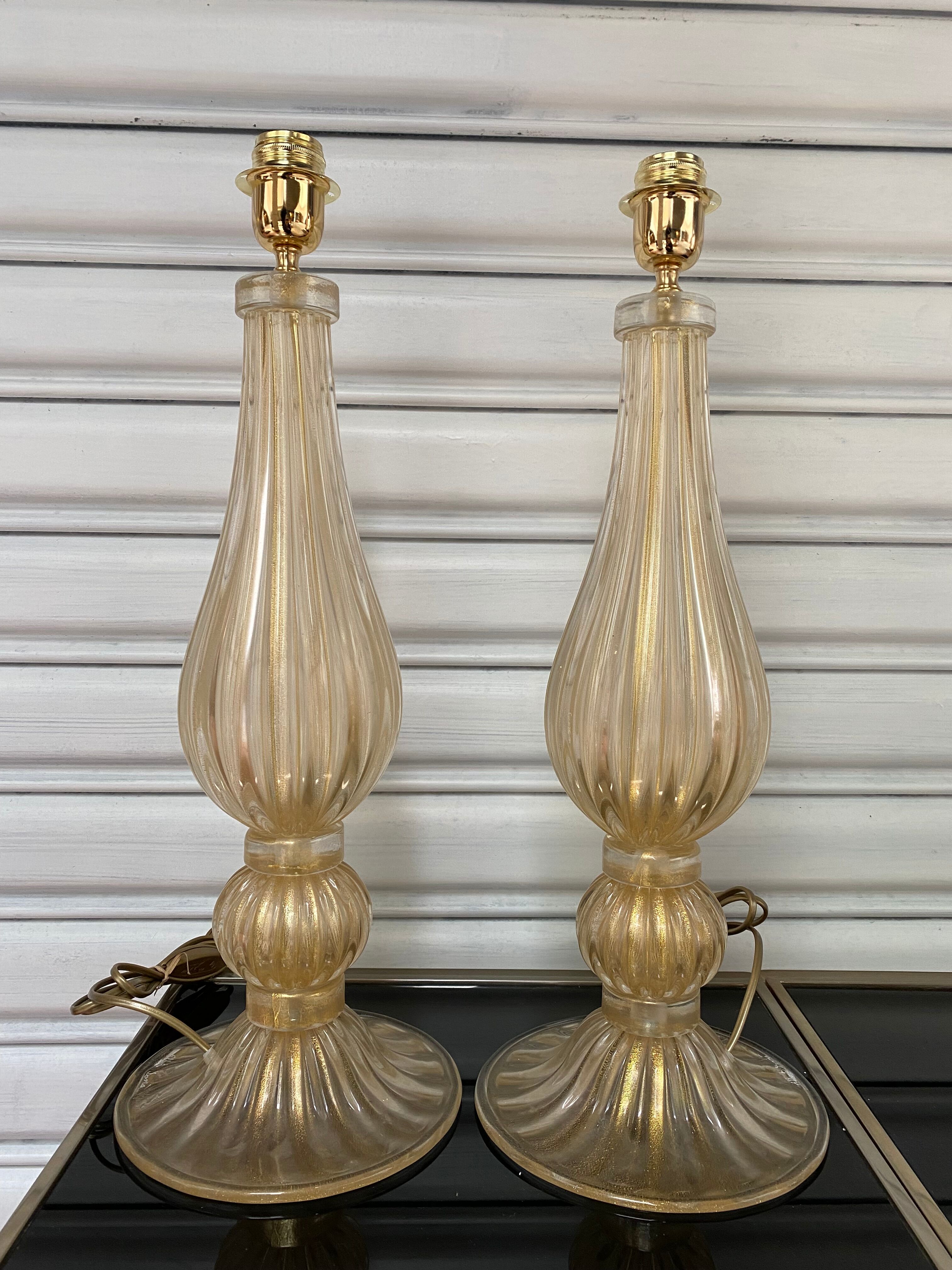 Pair of golden lamp legs - Alberto Dona - Murano - 70s