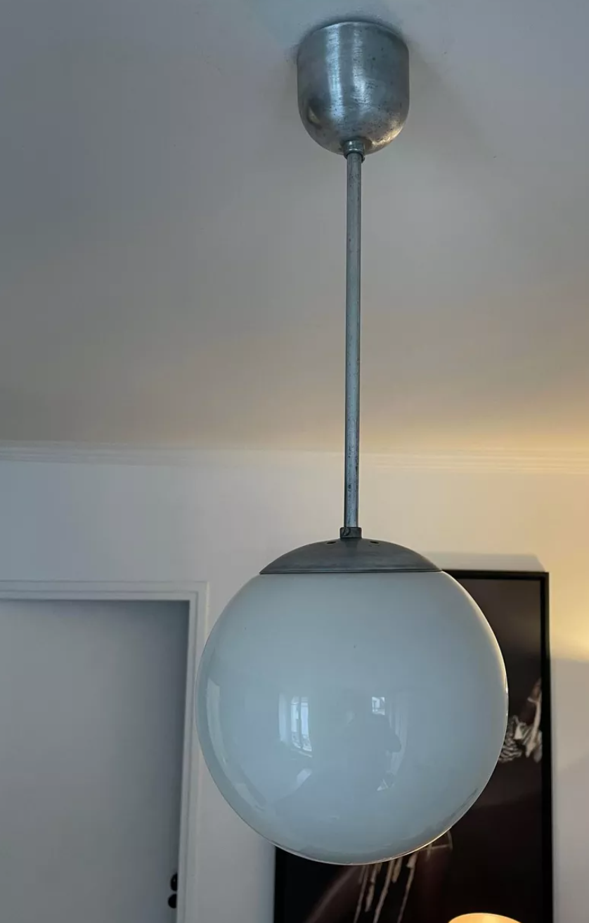 Vintage chandelier opal globe, art deco 1930