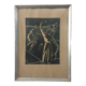Linogravure tennis art déco vintage