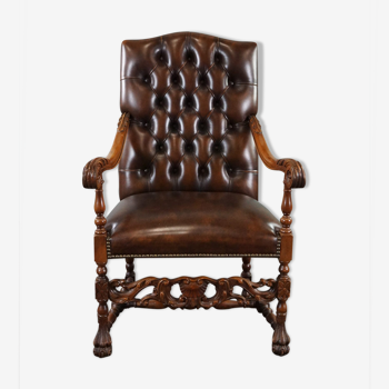 Fauteuil Chesterfield en cuir de vachette