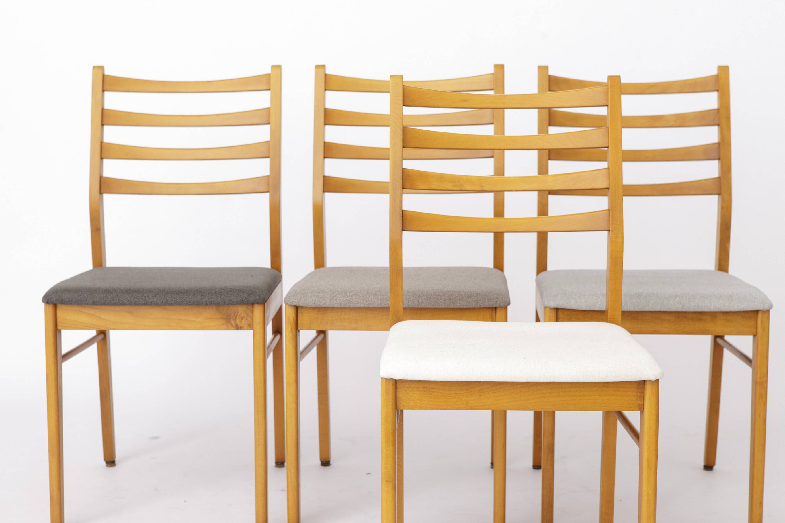 Set of 4 Vintage German Beech Dining Chairs | Newly Upholstered | 1970s