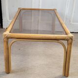 Rattan coffee table and smoked glass, from the 70s