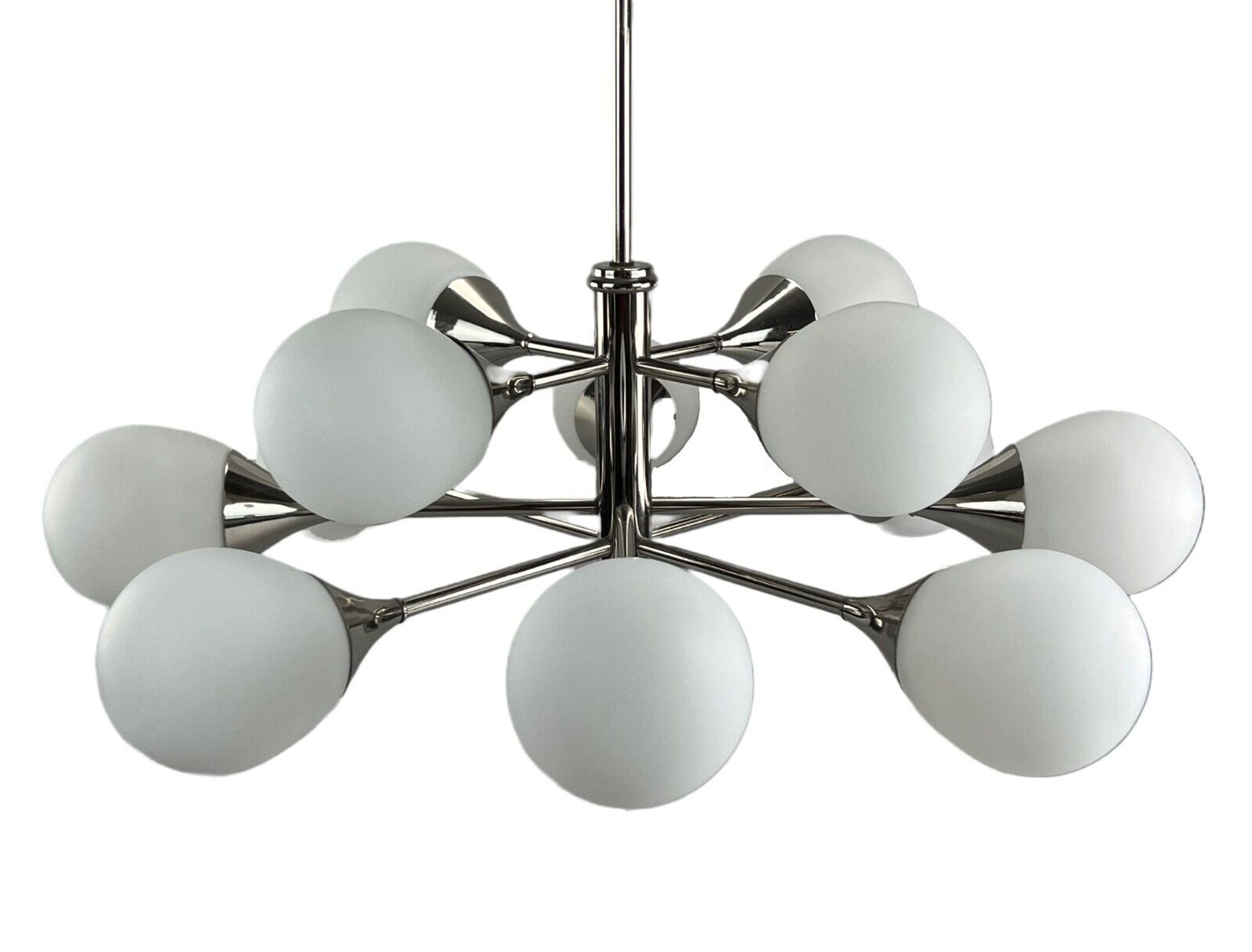 12-flame Sputnik chandelier from the 1960s and 1970s, Kaiser Leuchten, opal glass design