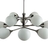 12-flame Sputnik chandelier from the 1960s and 1970s, Kaiser Leuchten, opal glass design