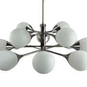 12-flame Sputnik chandelier from the 1960s and 1970s, Kaiser Leuchten, opal glass design