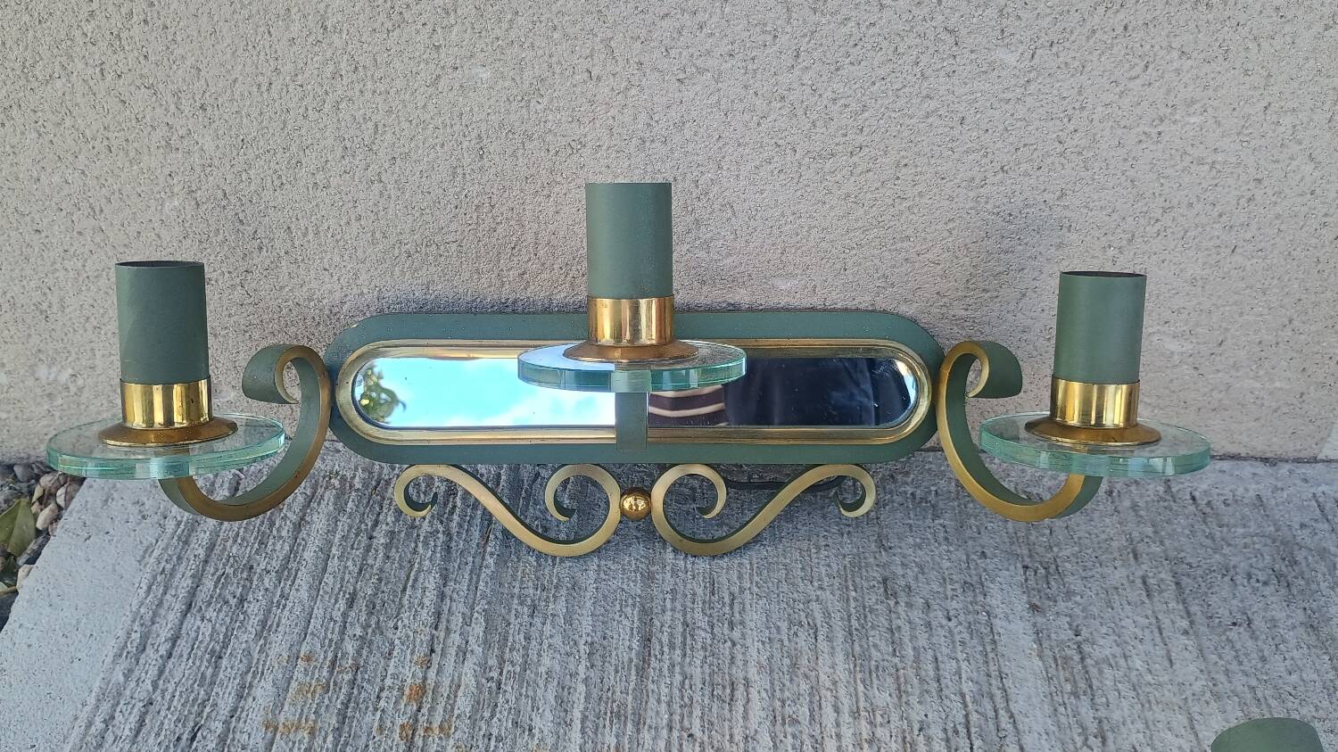 Art Deco luminaire pair of double wall sconces and mirror DLG SUBES AD