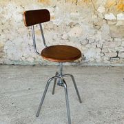 Vintage industrial metal and wood stool with adjustable swivel seat, 1960's
