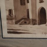 Ink wash late 19th early 20th signed g. neighbor titled the abbey