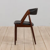 Kai Kristiansen rosewood desk chair 31 in reupholstered in soft black leather, Denmark, 60s